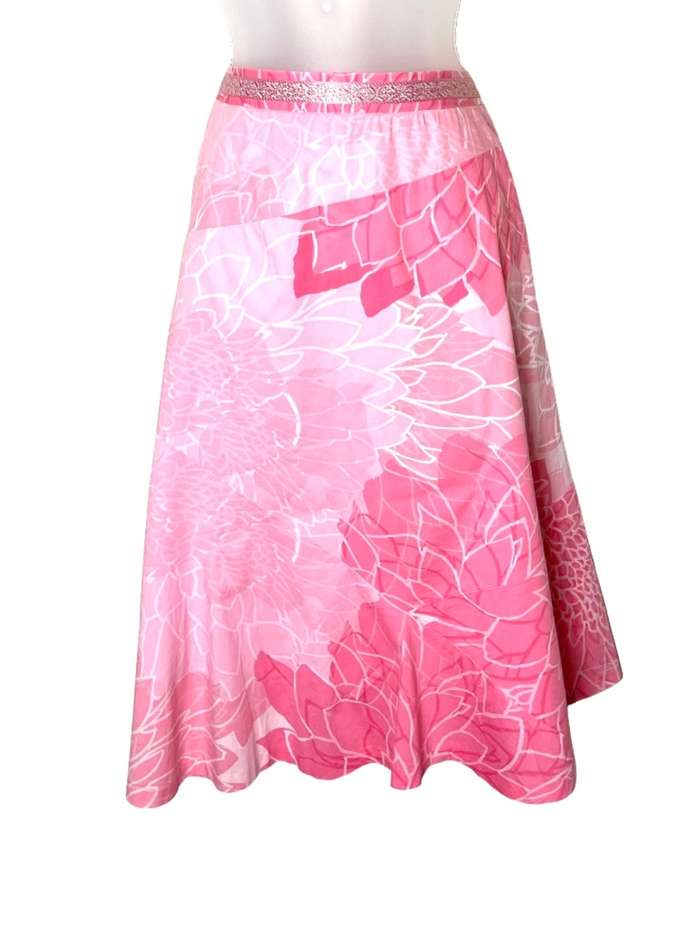 Anthropologie Odille Pink Floral Chrysanthemum A-Line Midi Skirt - Size 12